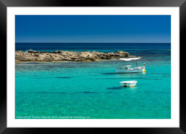 Fishing boats and rocks Framed Mounted Print by Vicente Sargues
