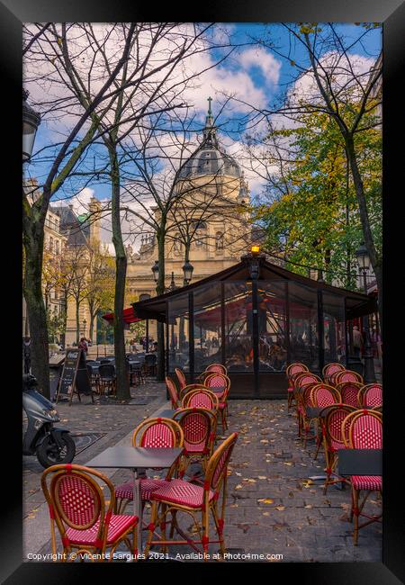 Terrace bar in front of the church Framed Print by Vicente Sargues
