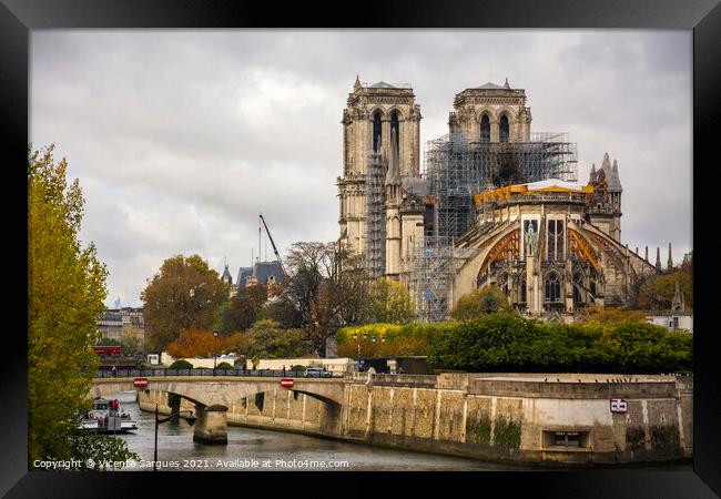 Repairing the Notre Dame Cathedral Framed Print by Vicente Sargues