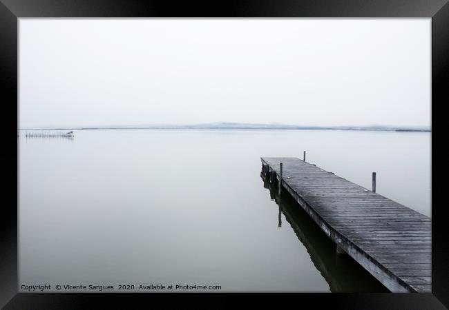 Quiet jetty in the fog Framed Print by Vicente Sargues