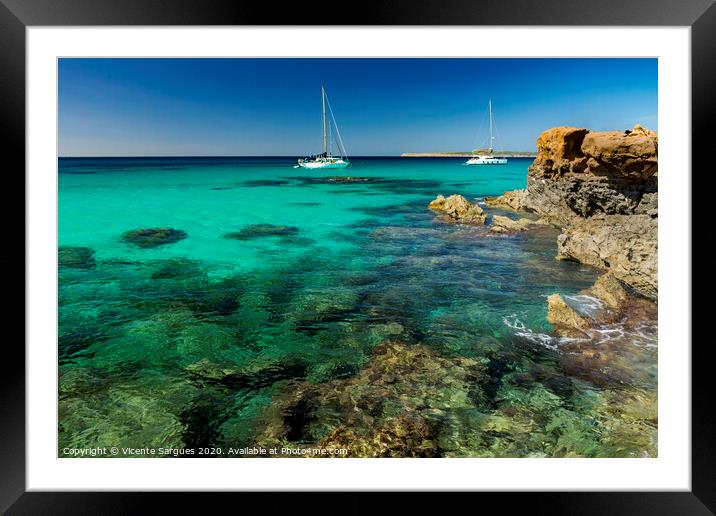 Two sailboats and rocky coast Framed Mounted Print by Vicente Sargues