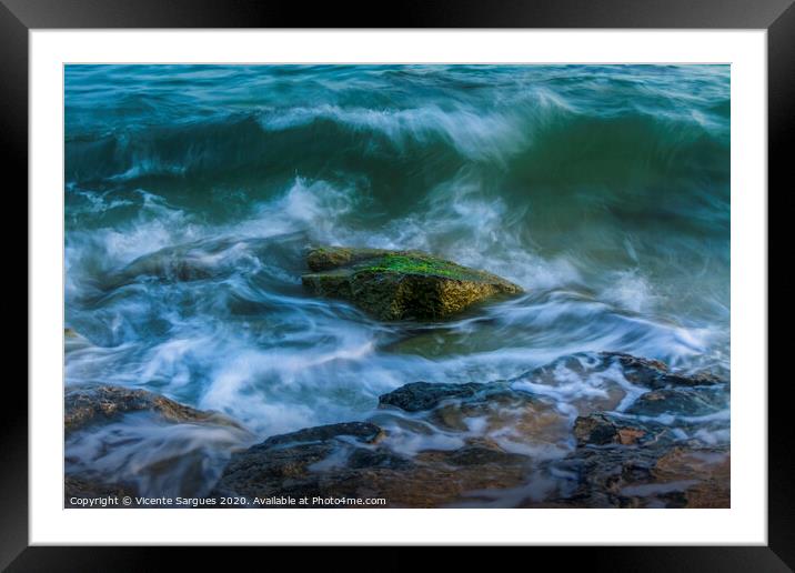 Wave on rocks Framed Mounted Print by Vicente Sargues