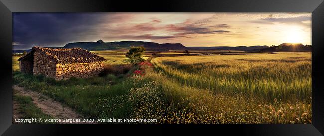 Hut of the shepherd and fields. Panoramic version Framed Print by Vicente Sargues