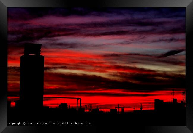 City orange sky Framed Print by Vicente Sargues