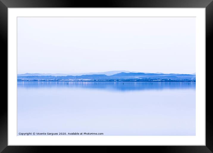 Blue foggy shore Framed Mounted Print by Vicente Sargues
