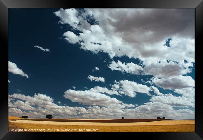 Cloudscape on fields Framed Print by Vicente Sargues