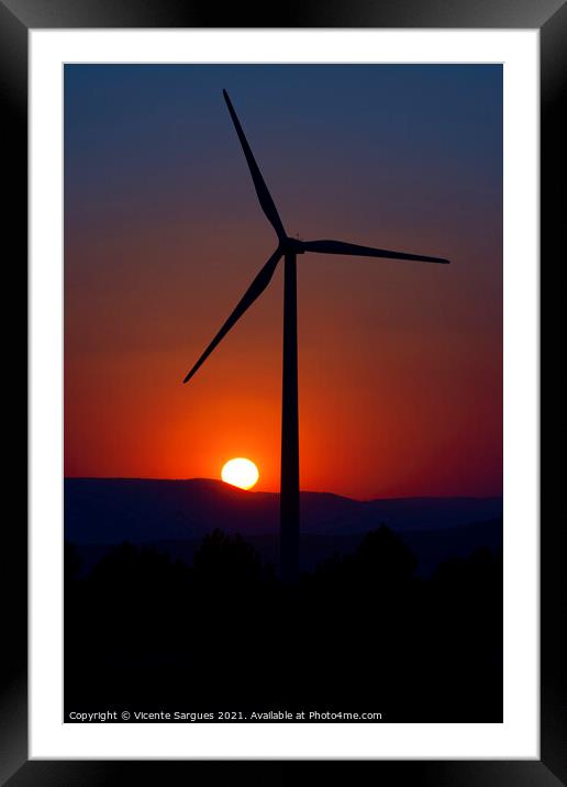 Windmill in front of the evening sun Framed Mounted Print by Vicente Sargues