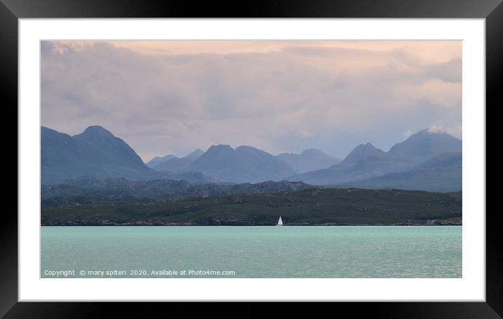 Turquoise seas, calm waters, a single sailing boat Framed Mounted Print by mary spiteri
