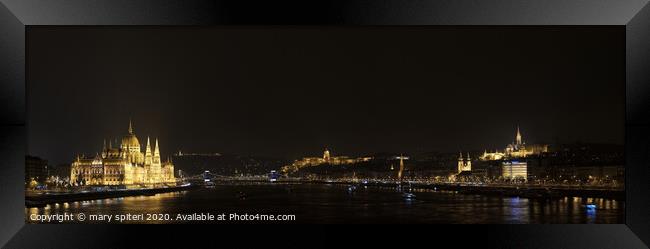 Budapest, River Danube at Night showing Buda Castl Framed Print by mary spiteri