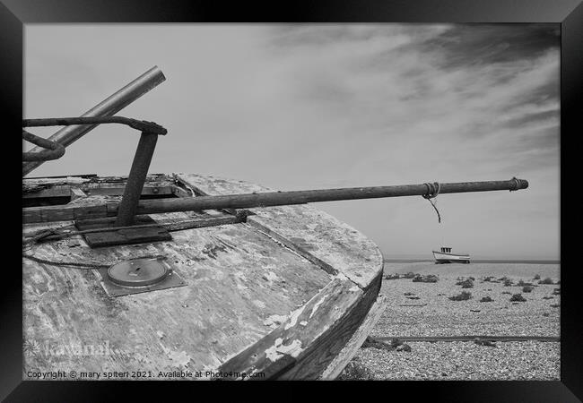 Abandoned boats on Dungeness  Framed Print by mary spiteri