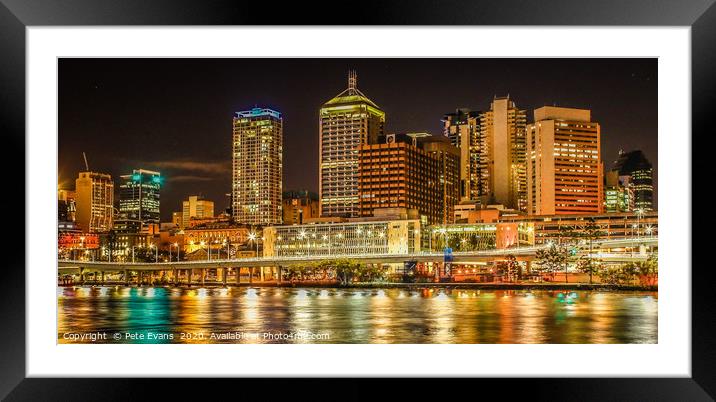 Brisbane at Night Framed Mounted Print by Pete Evans