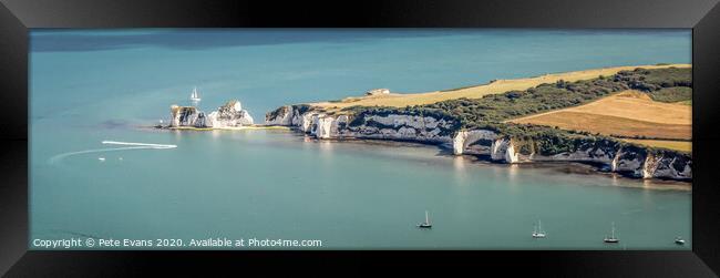Old Harry Rocks Panorama Framed Print by Pete Evans