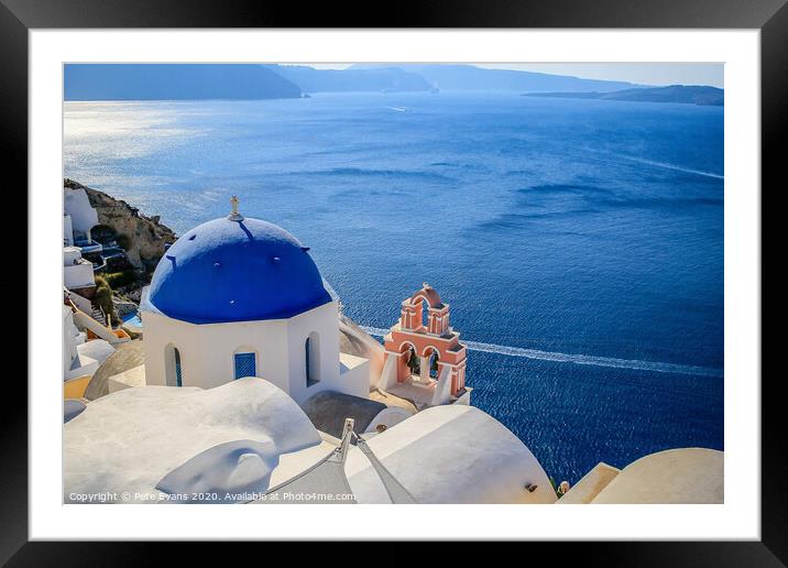 Santorini in Blue and White Framed Mounted Print by Pete Evans