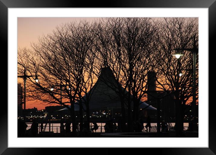 NYC pier sunset through the trees Framed Mounted Print by Yulia Vinnitsky