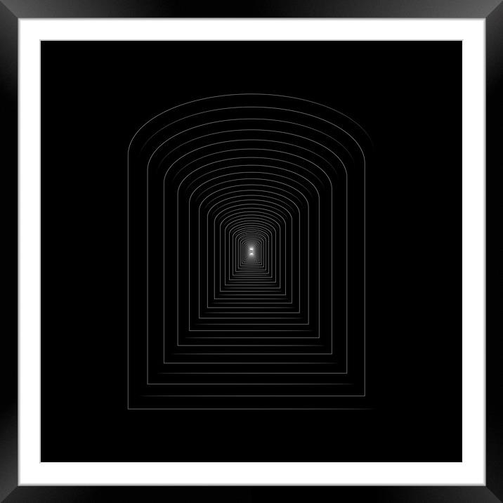 Similar a tunnel white logotype shape on the black background Framed Mounted Print by Arpad Radoczy