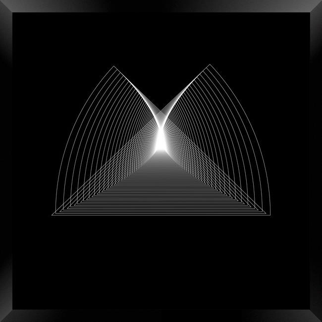 Geometric, white logotype shape on the black background Framed Print by Arpad Radoczy