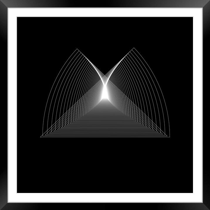 Geometric, white logotype shape on the black background Framed Mounted Print by Arpad Radoczy