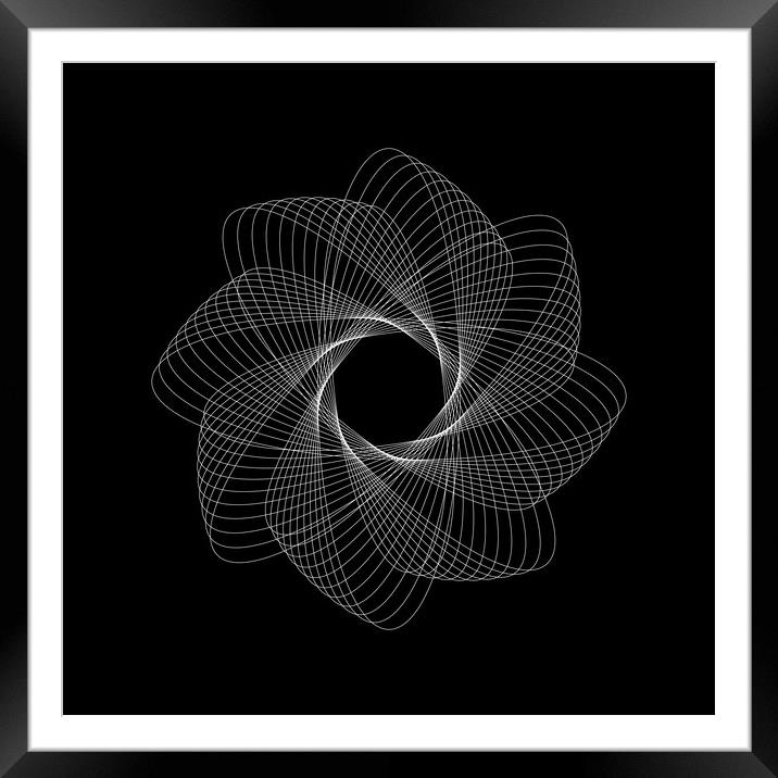 Repetitive white vortex logotype on the black background Framed Mounted Print by Arpad Radoczy