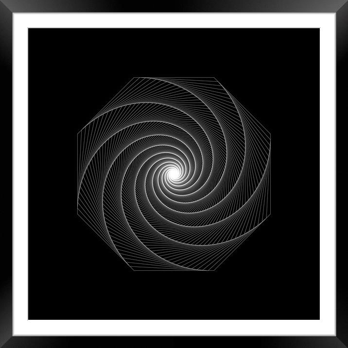 White dynamic geometry spiral shape on black background Framed Mounted Print by Arpad Radoczy
