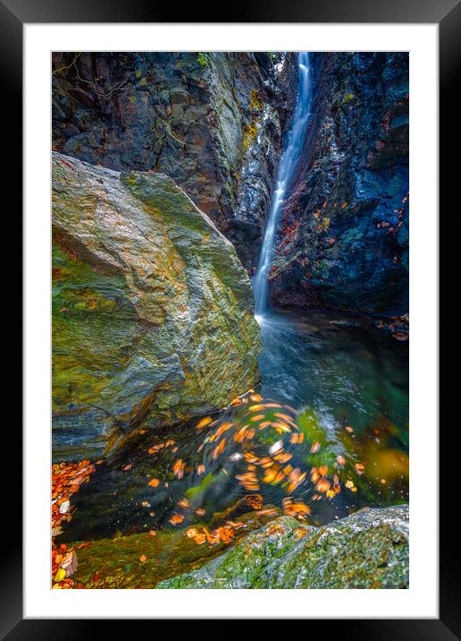 Beautiful veil waterfalls, mossy rocks, rotating leaves Framed Mounted Print by Arpad Radoczy