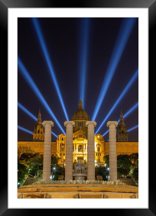 Night view of Magic Fountain light show in Barcelo Framed Mounted Print by Arpad Radoczy