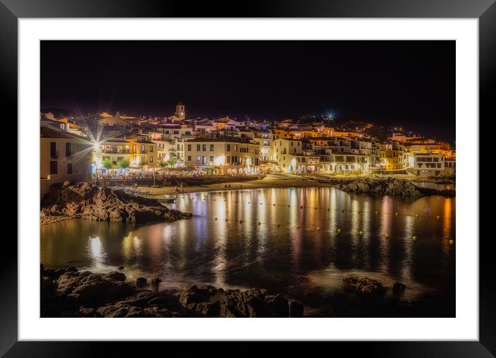 Night scene from a small spanish village Calella de Palafrugell Framed Mounted Print by Arpad Radoczy
