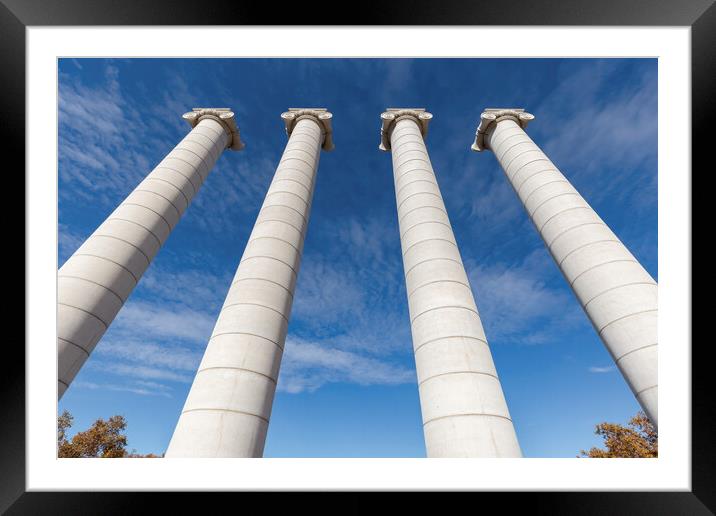 Four massive columns, blue sky in Barcelona of Spain Framed Mounted Print by Arpad Radoczy