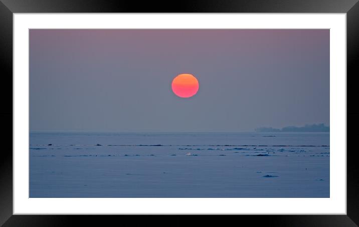 Beautiful sunset light over the lake Balaton in Hungary in wintertime Framed Mounted Print by Arpad Radoczy