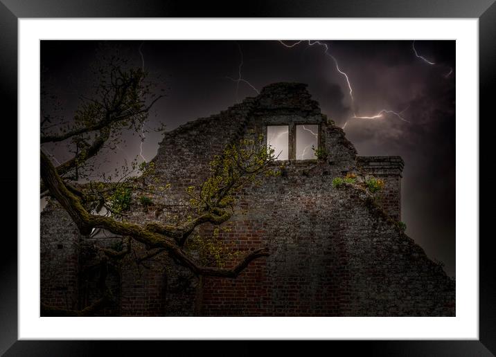 Lightning at Scotney Castle  Framed Mounted Print by Jadwiga Piasecka