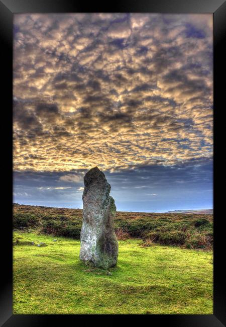 Boswen's Menhir, Standing Stone, West Cornwall Framed Print by Roger Driscoll