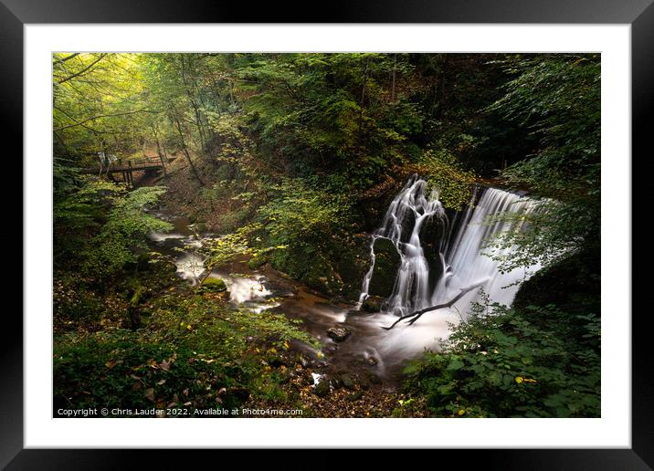 A waterfall in the woods Framed Mounted Print by Chris Lauder