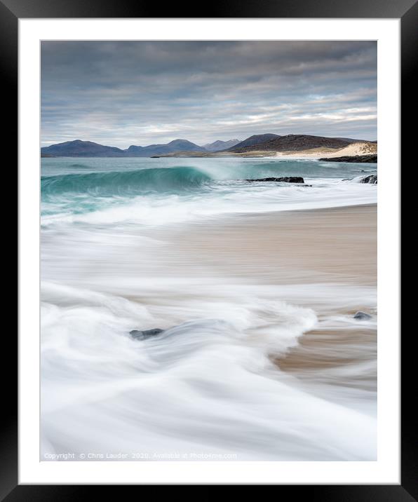 Majestic waves crashing on Bagh Steinigidh beach Framed Mounted Print by Chris Lauder