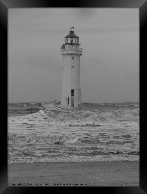 A Stormy New Brighton Lighthouse Framed Print by Photography by Sharon Long 