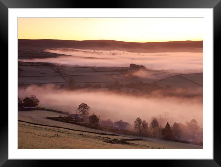 Early morning mist below Chinley Churn ,Derbyshire Framed Mounted Print by MIKE HUTTON