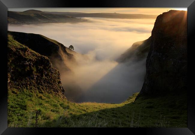 A Misty Winnats Pass in the Peak District Framed Print by MIKE HUTTON