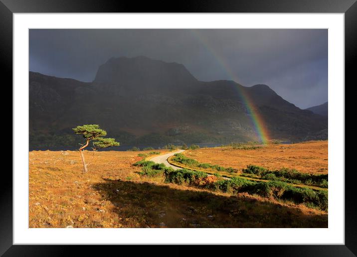 Rainbow over Slioch from Loch Maree in Scotland Framed Mounted Print by MIKE HUTTON