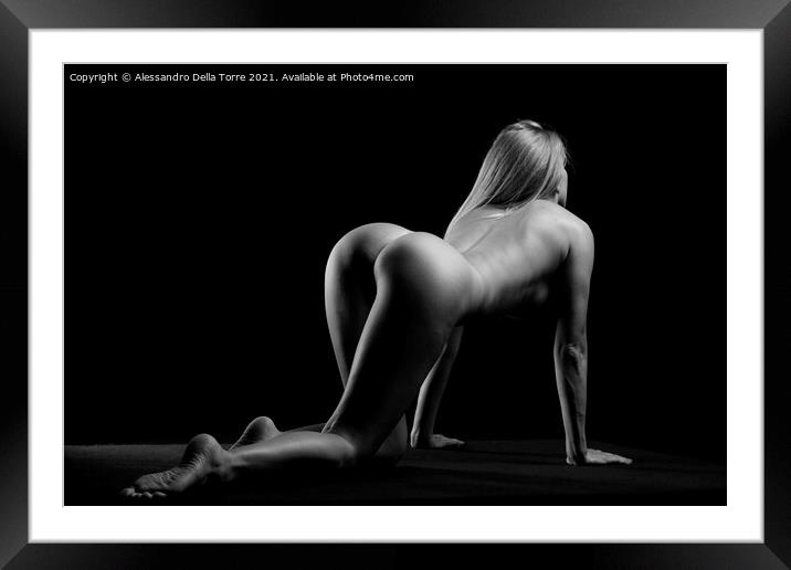 Adult erotic woman on black Framed Mounted Print by Alessandro Della Torre