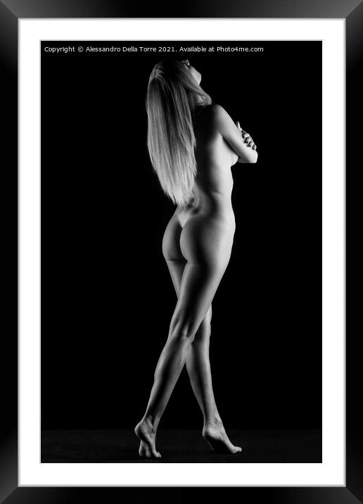 standing sexy woman on black Framed Mounted Print by Alessandro Della Torre