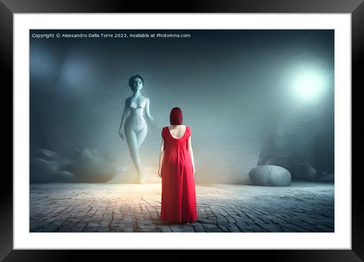 woman in a surreal world, looking at a ghost Framed Mounted Print by Alessandro Della Torre