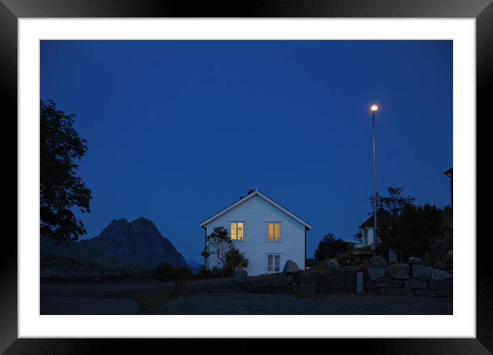A house that in the blue hours has a sign on the side of the street Framed Mounted Print by Alessandro Della Torre