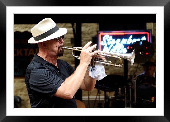 A man trumpeter musician wearing a hat while playi Framed Mounted Print by Alessandro Della Torre