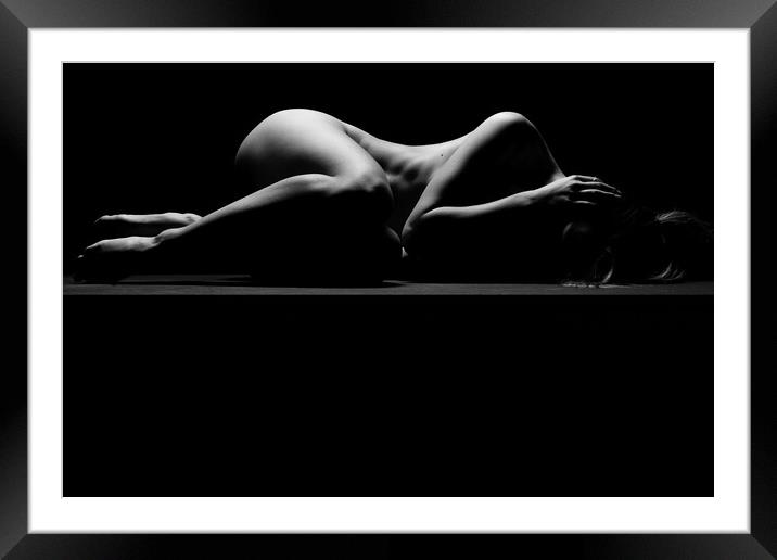 Nude woman fine art naked lying sleeping on black Framed Mounted Print by Alessandro Della Torre