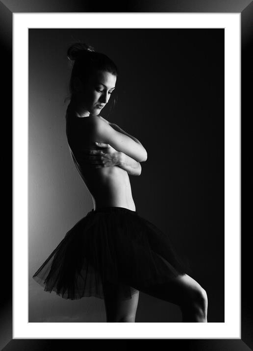 ballerina woman dancer with tutu dress black nude Framed Mounted Print by Alessandro Della Torre