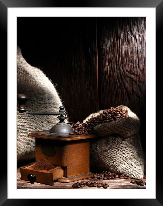 Coffe grinder with beans Framed Mounted Print by Alessandro Della Torre