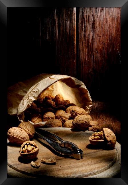 walnuts traditional bag with chopping board Framed Print by Alessandro Della Torre