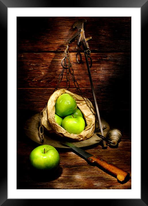 green apple on a weight meter Framed Mounted Print by Alessandro Della Torre
