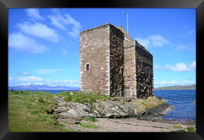 Portencross Castle and Arran`s snow topped mountai Framed Print by Allan Durward Photography