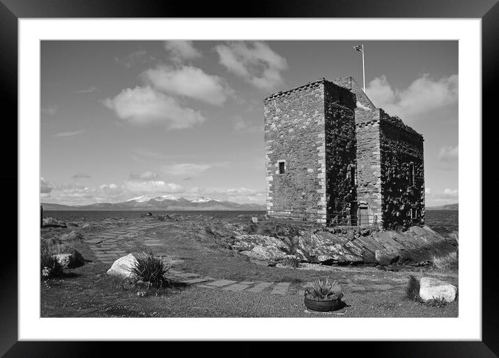 Portencross Castle mono Framed Mounted Print by Allan Durward Photography