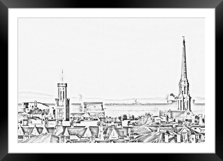 Pencil drawing of Ayr town architecture Framed Mounted Print by Allan Durward Photography