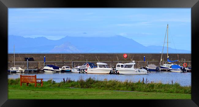 Maidens harbour boats and Arran Framed Print by Allan Durward Photography